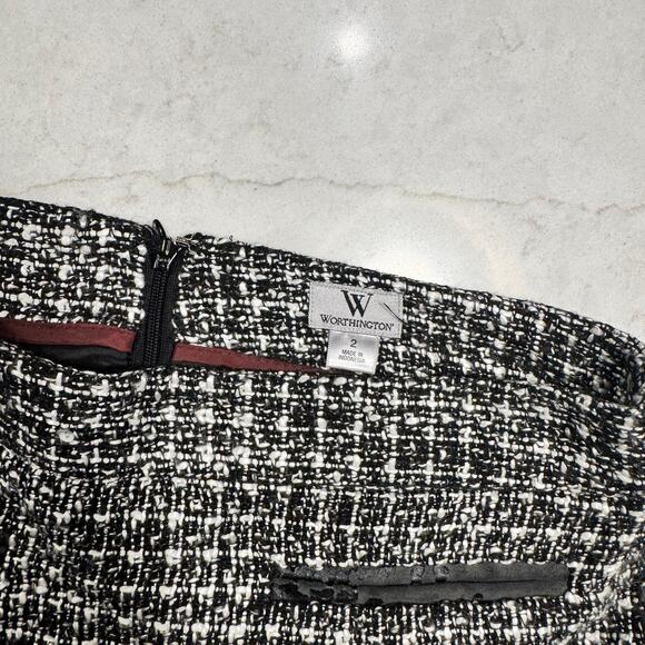 Worthington Black & White Tweed Pencil Skirt Women's 2 Back Slit Preppy Office - Picture 15 of 15
